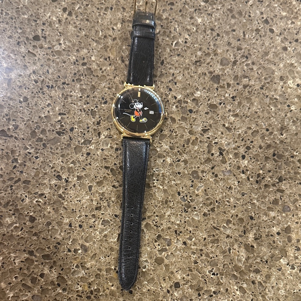 Vintage Pulsar Black and Gold Mickey Mouse Watch